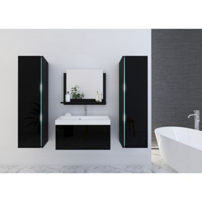 Ensemble Meuble Salle De Bain AICA 120 Cm - Double Vasque, Colonnes, Miroir Lumineux Dimmable - Blanc, En MDF - 5