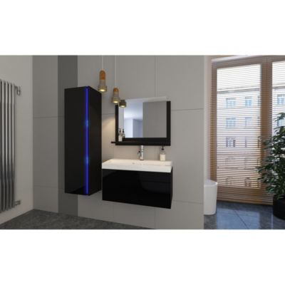 Ensemble meubles de salle de bain noir, collection BIRD. Colonne, meuble sous vasque, vasque 60cm