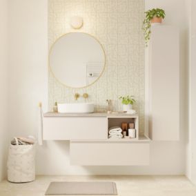 Ensemble meubles de salle de bains Kentia beige cachemire avec plan de toilette Cadélia effet travertin