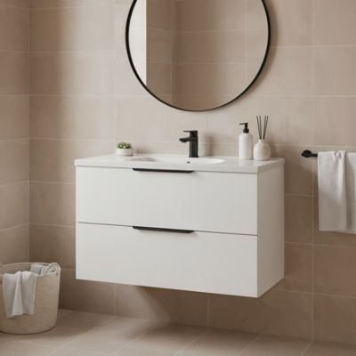 Ensemble meubles de salle de bains Kentia blanc mat avec plan vasque Levanna