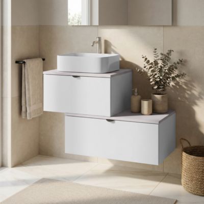 Ensemble meubles de salle de bains Kentia blanc mat et beige cachemire