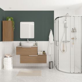 Ensemble meubles de salle de bains Kentia effet noyer avec plan de toilette Cadélia effet granit gris