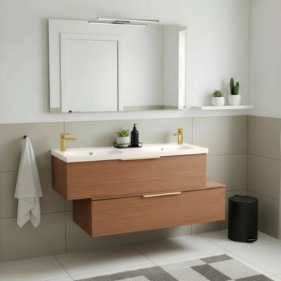 Ensemble meubles de salle de bains Kentia effet noyer avec plan double vasque Kentia