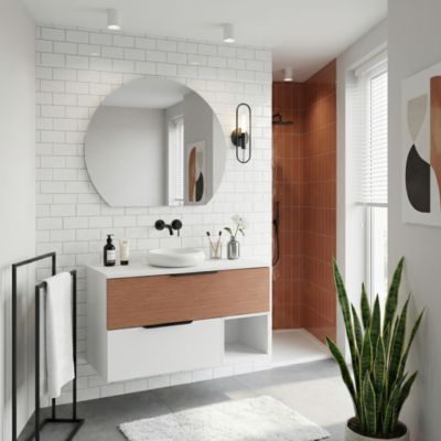 Ensemble meubles de salle de bains Kentia effet noyer et blanc mat