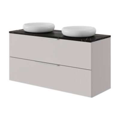 Ensemble meubles de salle de bains Kentia l.100 cm beige cachemire avec plan de toilette Cadélia effet marbre noir