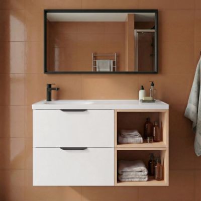 Ensemble meubles de salle de bains Kentia l.100 cm blanc mat et effet chêne avec plan vasque Kentia