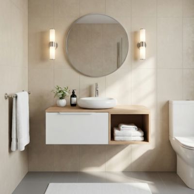 Ensemble meubles de salle de bains Kentia l.100 cm blanc mat et effet chêne