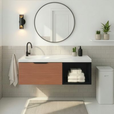 Ensemble meubles de salle de bains Kentia l.100 cm effet noyer et noir mat avec plan vasque Kentia
