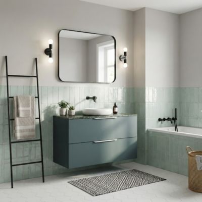 Ensemble meubles de salle de bains Kentia l.100 cm vert forêt avec plan de toilette Cadélia effet marbre vert