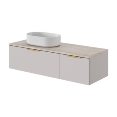 Ensemble meubles de salle de bains Kentia l.120 cm beige cachemire avec plan de toilette effet travertin