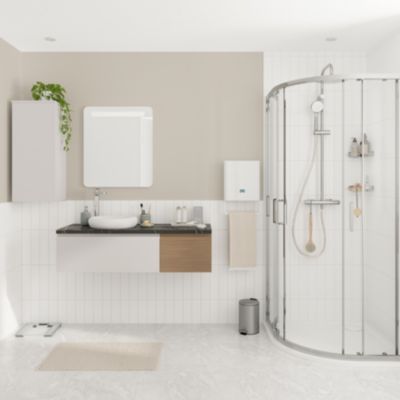 Ensemble meubles de salle de bains Kentia l.120 cm beige cachemire et effet noyer avec plan de toilette Cadélia effet marbre noir