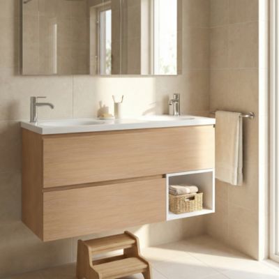 Ensemble meubles de salle de bains Kentia l.120 cm effet chêne et blanc mat avec plan double vasque Kentia