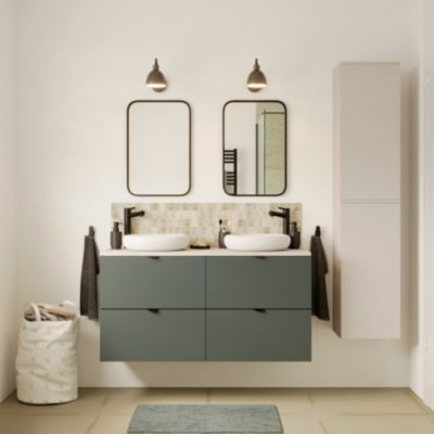 Ensemble meubles de salle de bains Kentia l.120 cm vert forêt avec plan de toilette Kentia beige cachemire