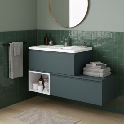 Ensemble meubles de salle de bains Kentia l.120 cm vert forêt et blanc mat avec plan double vasque Levanna