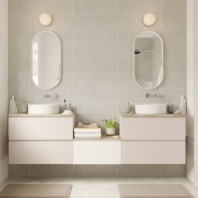 Ensemble meubles de salle de bains Kentia l.220 cm beige cachemire et blanc mat avec plan de toilette Cadélia effet marbre beige