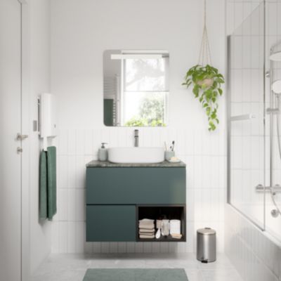 Ensemble meubles de salle de bains Kentia l.80 cm vert forêt et noir mat avec plan de toilette Cadélia effet marbre vert