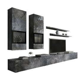 Ensemble meubles de salon design collection RAMOS. Coloris gris effet ardoise.