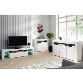 ENSEMBLE MEUBLES DE SALON VIVIEN BLANC 3 MEUBLES - 1 BANC TV ET 2 BUFFETS