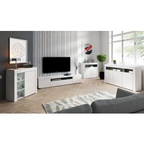 ENSEMBLE MEUBLES DE SALON VIVIEN BLANC 4 MEUBLES - 1 BANC TV ET 3 BUFFETS