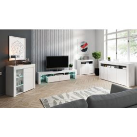 ENSEMBLE MEUBLES DE SALON VIVIEN BLANC 4 MEUBLES - 3 BUFFETS ET 1 BANC TV