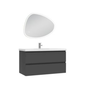 Ensemble meubles Salle de Bain 100cm vasque + miroir 3 couleurs lumineux Anthracite