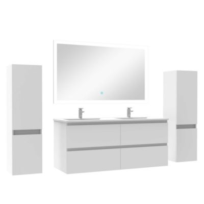 Ensemble meubles Salle de Bain 120cm vasque + colonne x2 + LED miroir Blanc