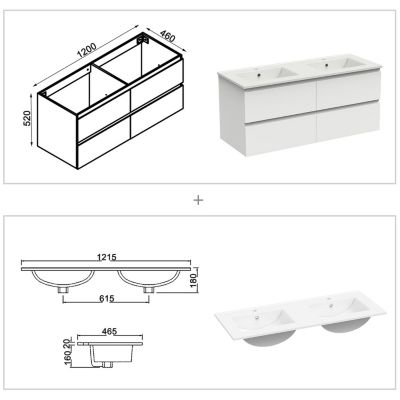 Ensemble meubles Salle de Bain 120cm vasque + colonne x2 + LED miroir Blanc