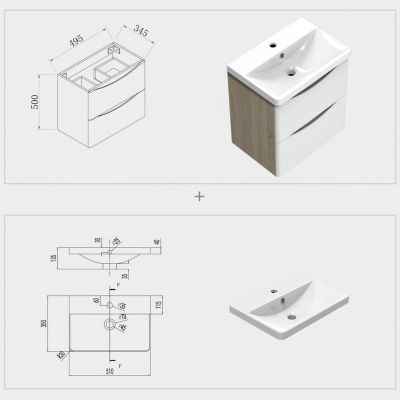 Ensemble meubles Salle de Bain 50cm simple vasque + miroir lumineux