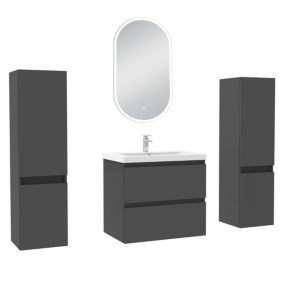 Ensemble meubles Salle de Bain 60cm colonnex2 + vasque + miroir lumineux Anthracite