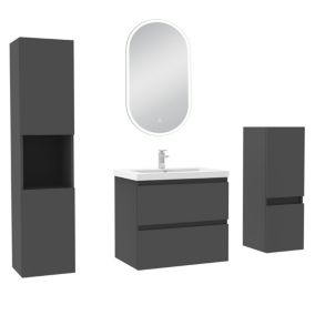 Ensemble meubles Salle de Bain 60cm vasque + colonne + miroir lumineux Anthracite