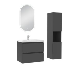 Ensemble meubles Salle de Bain 60cm vasque et colonne et miroir lumineux Anthracite