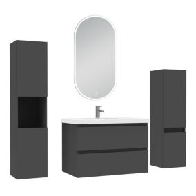 Ensemble meubles Salle de Bain 80cm colonnex2 + vasque + miroir LED Anthracite