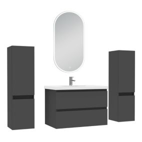 Ensemble meubles Salle de Bain 80cm colonnex2 + vasque + miroir lumineux Anthracite