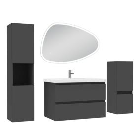 Ensemble meubles Salle de Bain 80cm vasque + colonne + miroir 3 couleurs lumineux Anthracite