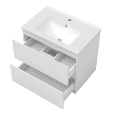 Ensemble meubles Salle de Bain 80cm vasque + colonne + miroir rond lumineux Blanc