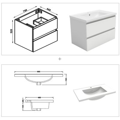 Ensemble meubles Salle de Bain 80cm vasque + colonne + miroir rond lumineux Blanc