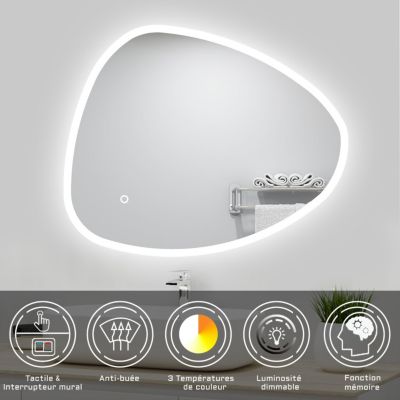 Ensemble meubles Salle de Bain 80cm vasque et colonne et miroir 3 couleurs lumineux Blanc