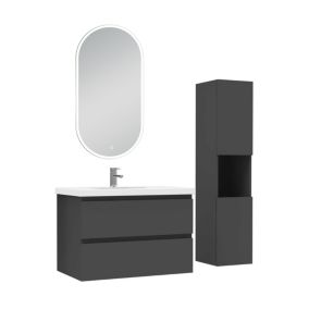 Ensemble meubles Salle de Bain 80cm vasque et colonne et miroir lumineux Anthracite