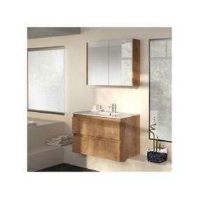 Ensemble meubles salle de bain 90 Bois + vasque + armoire miroir - WADERN