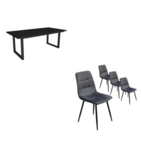 Ensemble Meubles, Table à manger, 200, couleur Noir, Table à manger, Lot de 4 chaises tapissées