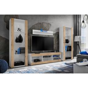 Ensemble Meubles TV Blanc Bois - Rangements - Etagères - Modèle Grand Moderne - Salon Chambre