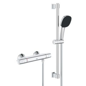 Ensemble mitigeur de douche thermostatique + douchette + flexible et barre, chrome, Grohe Trend