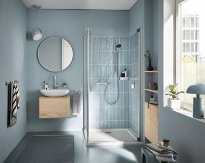 Ensemble mitigeur de douche thermostatique + douchette + flexible et barre, chrome, Grohe Trend