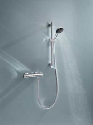 Ensemble mitigeur de douche thermostatique + douchette + flexible et barre, chrome, Grohe Trend