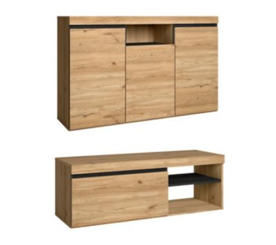 Ensemble Naturale buffet meuble TV 120cm couleur chêne et noir