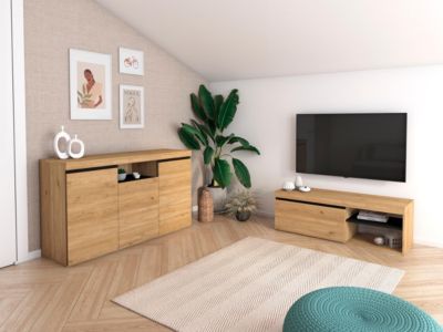 Ensemble Naturale buffet meuble TV 120cm couleur chêne et noir