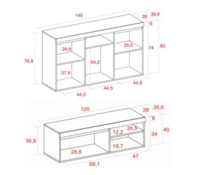 Ensemble Naturale buffet meuble TV 120cm couleur chêne et noir