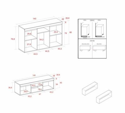 Ensemble Naturale, buffet, meuble tv 140cm chêne et noir