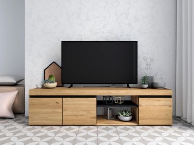 Ensemble Naturale Salle à manger, buffet, meule tv 160cm, table extensible couleur chêne et noir