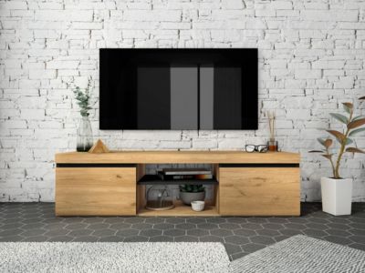 Ensemble Naturale salon, salle à manger, buffet, meuble tv 140cm, table extensible couleur chêne et noir